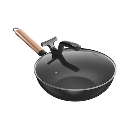 【炒锅】30cm大口径 鲸鱼型可立锅盖 燃磁通用 麦饭石色涂层 MP-CL30T1