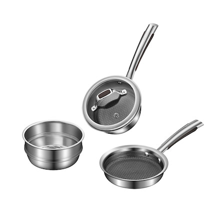 【新品】炊具套装 高聚能锅底 316L不锈钢材质 蜂窝不粘锅 宝宝辅食 奶锅+煎锅MP-SL0205