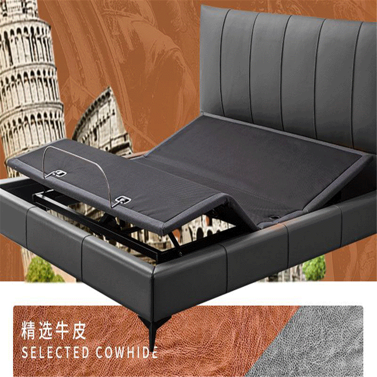 【美的SOMUS·I SLEEP深睡意式真皮床围灰色180*200】美的,SOMUS·I SLEEP深睡意式真皮床围灰色180*200,官方